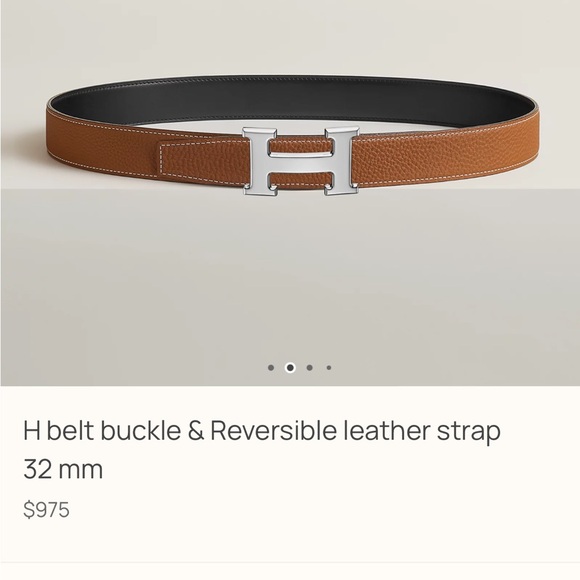 Hermes 32mm Gold and Black Reversible Leather Belt Silver H Buckle, Size 90 - Picture 4 of 17